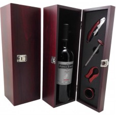 Caja Estuche Botella Madera Negro 4 Pzas